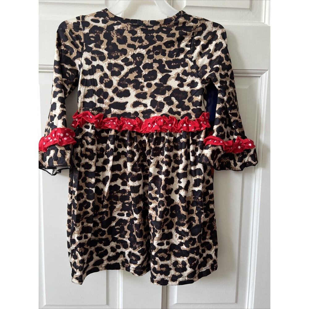 BMJ Holiday Dress Animal Print, Contrasting Ruffle With Appliqued Santa NWNT - Picture 2 of 7